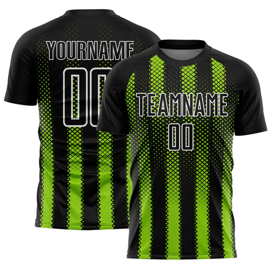 Custom Black Neon Green-White Geometric Shape Sublimation Soccer Uniform Jersey - Sky-Custom