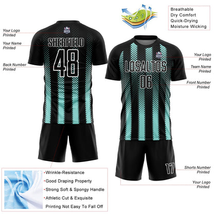Custom Black Ice Blue-White Geometric Shape Sublimation Soccer Uniform Jersey - Sky-Custom