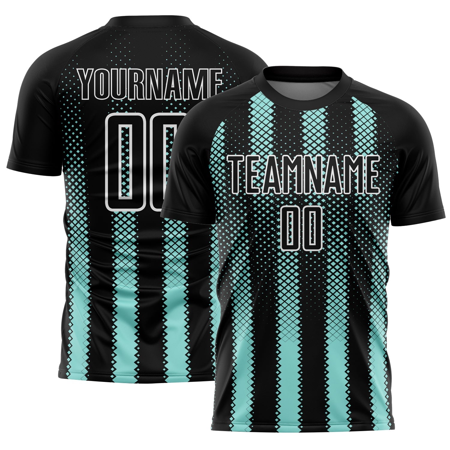 Custom Black Ice Blue-White Geometric Shape Sublimation Soccer Uniform Jersey - Sky-Custom