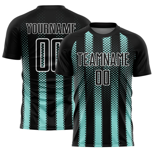 Custom Black Ice Blue-White Geometric Shape Sublimation Soccer Uniform Jersey - Sky-Custom