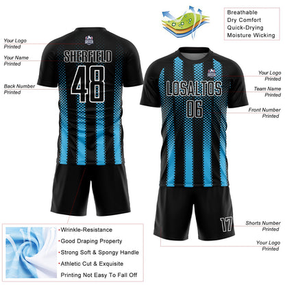 Custom Black Sky Blue-White Geometric Shape Sublimation Soccer Uniform Jersey - Sky-Custom