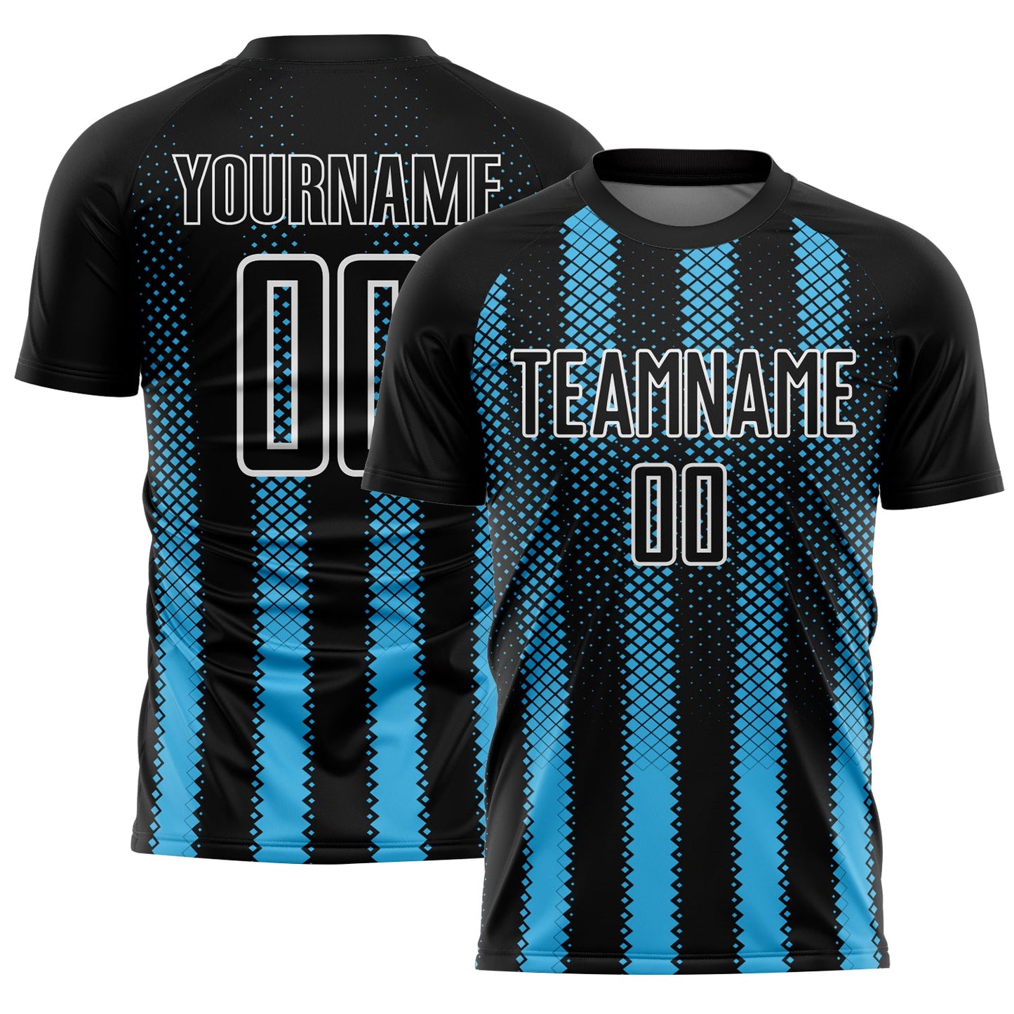Custom Black Sky Blue-White Geometric Shape Sublimation Soccer Uniform Jersey - Sky-Custom
