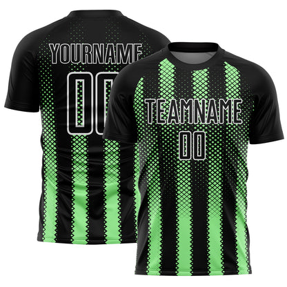 Custom Black Pea Green-White Geometric Shape Sublimation Soccer Uniform Jersey - Sky-Custom