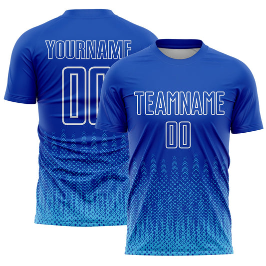 Custom Royal Sky Blue-White Geometric Shape Sublimation Soccer Uniform Jersey - Sky-Custom