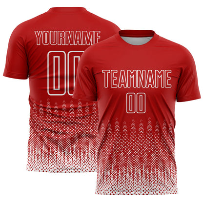 Custom Red White Geometric Shape Sublimation Soccer Uniform Jersey - Sky-Custom