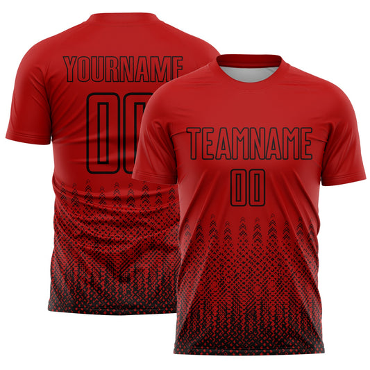 Custom Red Black Geometric Shape Sublimation Soccer Uniform Jersey - Sky-Custom