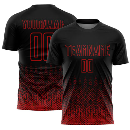 Custom Black Red Geometric Shape Sublimation Soccer Uniform Jersey - Sky-Custom