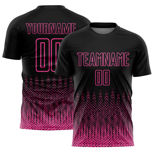 Custom Black Pink Geometric Shape Sublimation Soccer Uniform Jersey - Sky-Custom