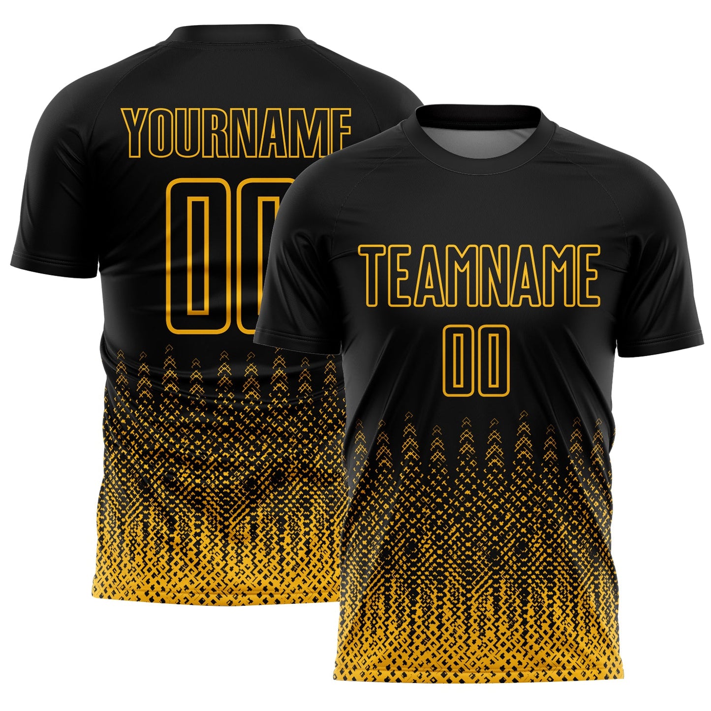 Custom Black Gold Geometric Shape Sublimation Soccer Uniform Jersey - Sky-Custom