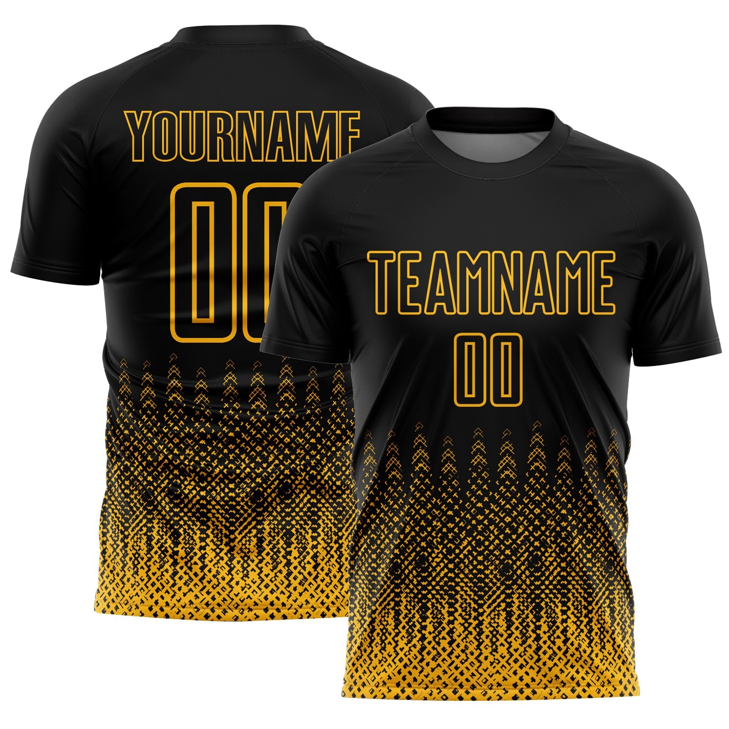 Custom Black Gold Geometric Shape Sublimation Soccer Uniform Jersey - Sky-Custom