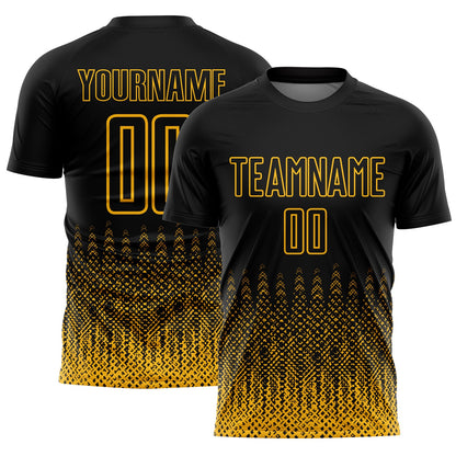 Custom Black Gold Geometric Shape Sublimation Soccer Uniform Jersey - Sky-Custom