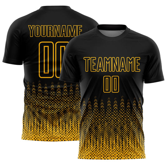 Custom Black Gold Geometric Shape Sublimation Soccer Uniform Jersey - Sky-Custom