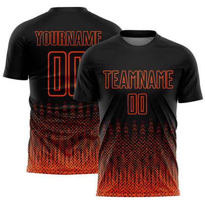 Custom Black Orange Geometric Shape Sublimation Soccer Uniform Jersey - Sky-Custom
