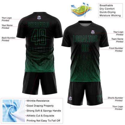 Custom Black Kelly Green Geometric Shape Sublimation Soccer Uniform Jersey - Sky-Custom