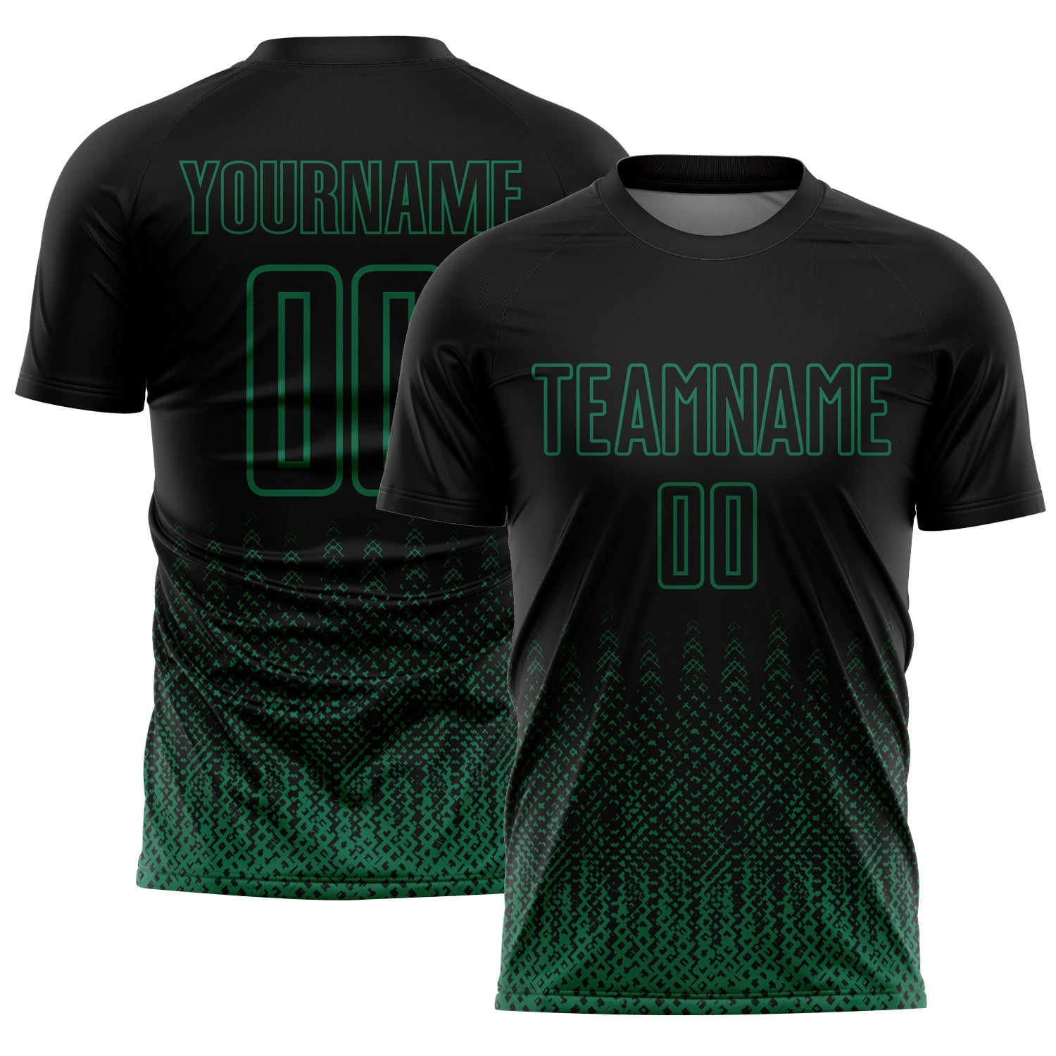 Custom Black Kelly Green Geometric Shape Sublimation Soccer Uniform Jersey - Sky-Custom