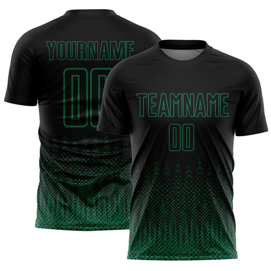 Custom Black Kelly Green Geometric Shape Sublimation Soccer Uniform Jersey - Sky-Custom