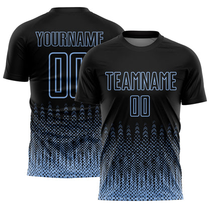 Custom Black Light Blue Geometric Shape Sublimation Soccer Uniform Jersey - Sky-Custom