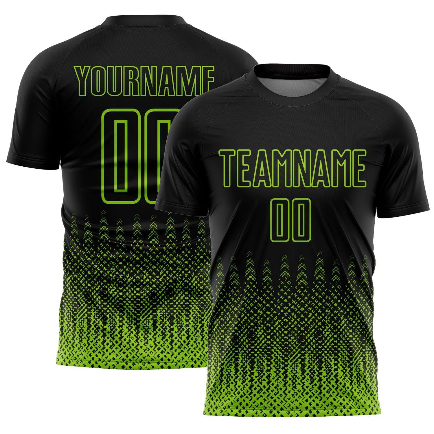Custom Black Neon Green Geometric Shape Sublimation Soccer Uniform Jersey - Sky-Custom