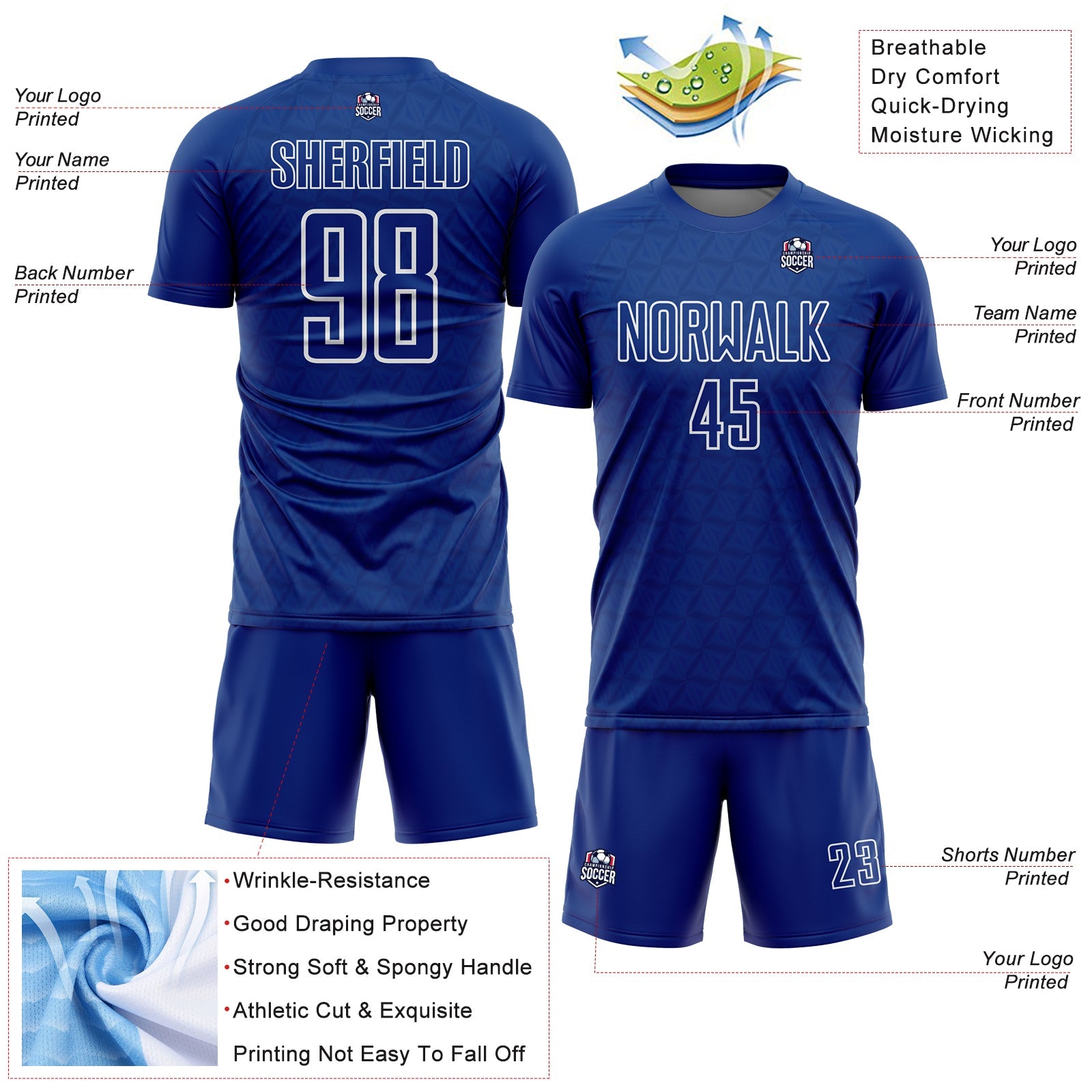 Custom Royal White Geometric Shape Sublimation Soccer Uniform Jersey - Sky-Custom