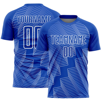 Custom Thunder Blue White Zigzag Shape Sublimation Soccer Uniform Jersey - Sky-Custom