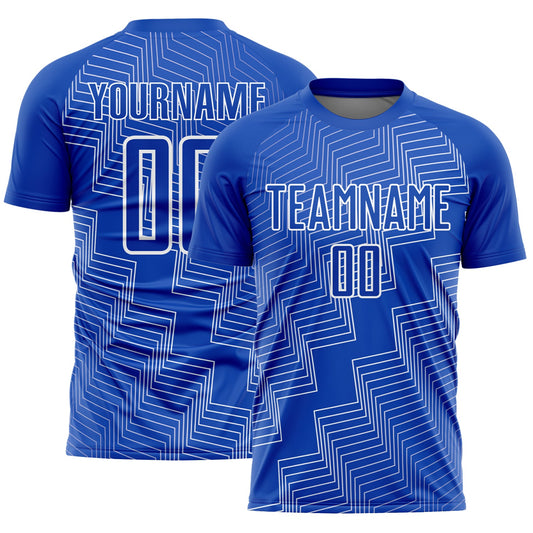 Custom Thunder Blue White Zigzag Shape Sublimation Soccer Uniform Jersey - Sky-Custom
