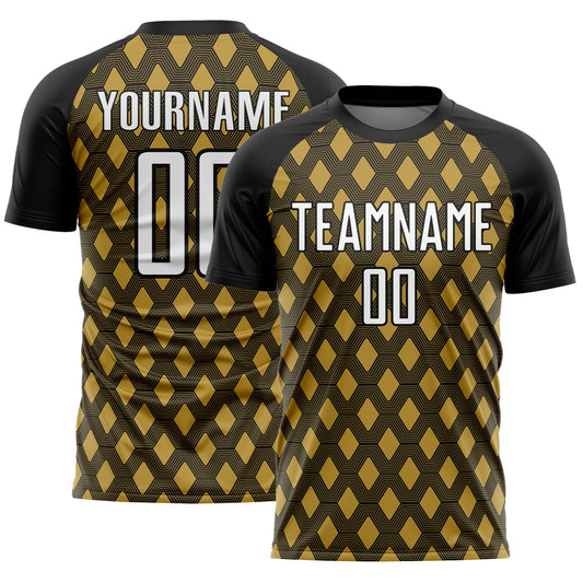 Custom Black White-Old Gold Geometric Shape Sublimation Soccer Uniform Jersey - Sky-Custom