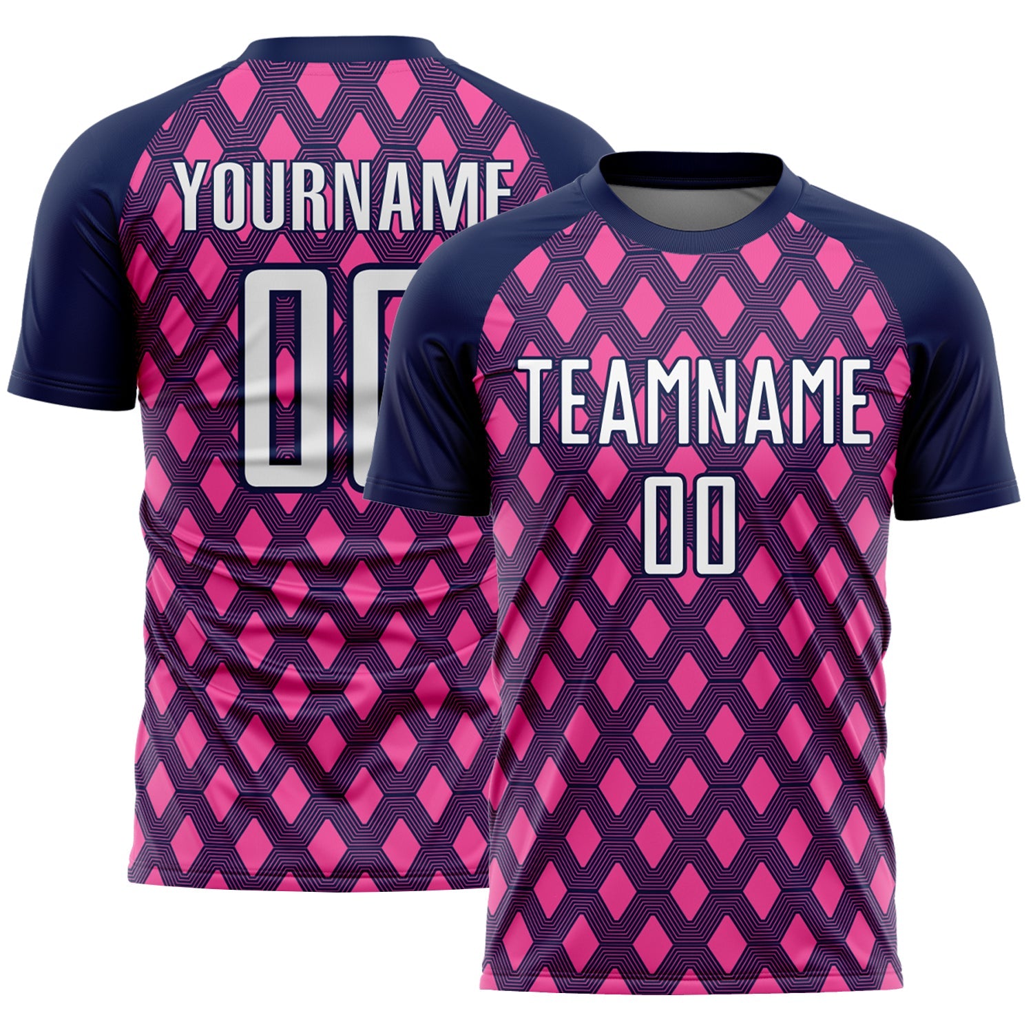 Custom Navy White-Pink Geometric Shape Sublimation Soccer Uniform Jersey - Sky-Custom