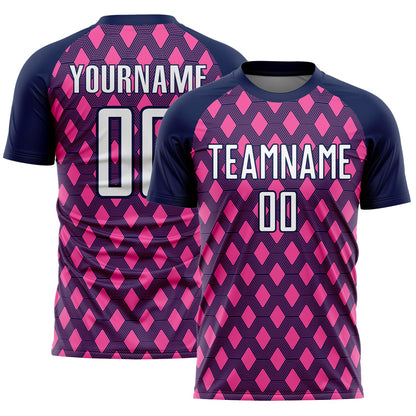 Custom Navy White-Pink Geometric Shape Sublimation Soccer Uniform Jersey - Sky-Custom