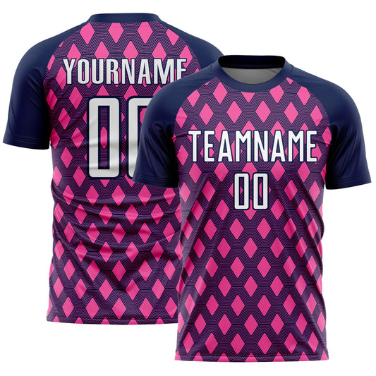 Custom Navy White-Pink Geometric Shape Sublimation Soccer Uniform Jersey - Sky-Custom