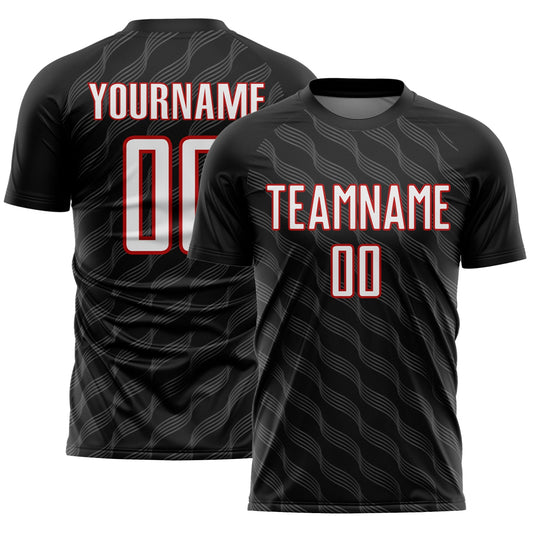 Custom Black White-Red Waves Shape Sublimation Soccer Uniform Jersey - Sky-Custom