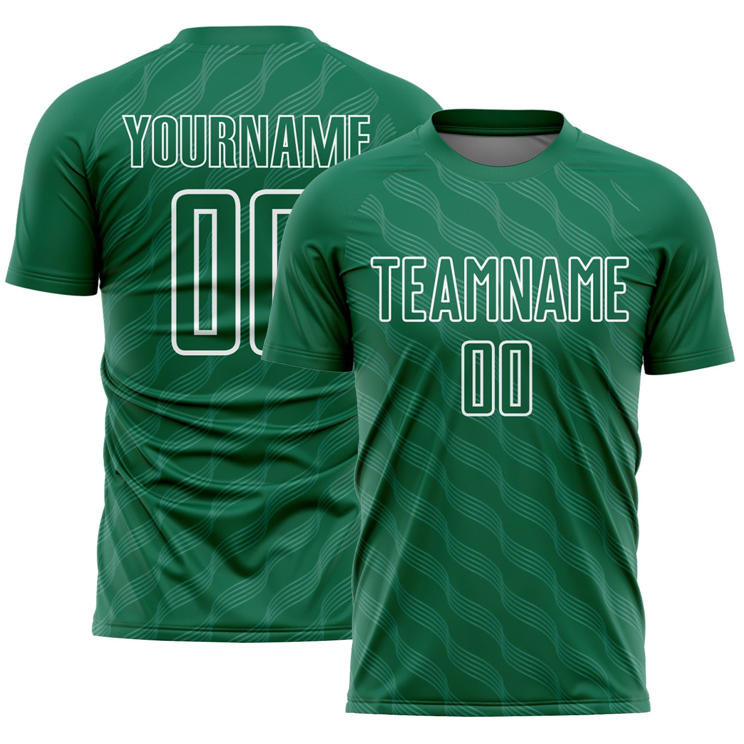Custom Kelly Green White Waves Shape Sublimation Soccer Uniform Jersey - Sky-Custom