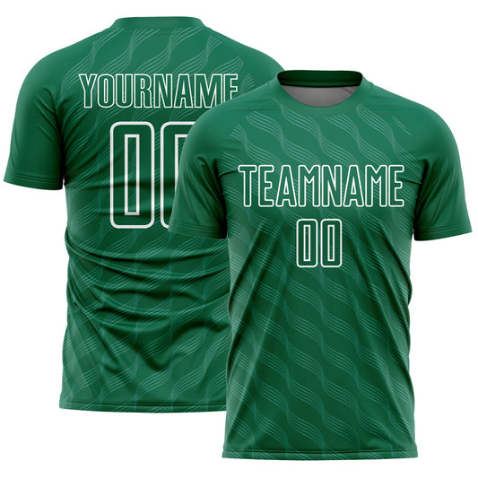 Custom Kelly Green White Waves Shape Sublimation Soccer Uniform Jersey - Sky-Custom