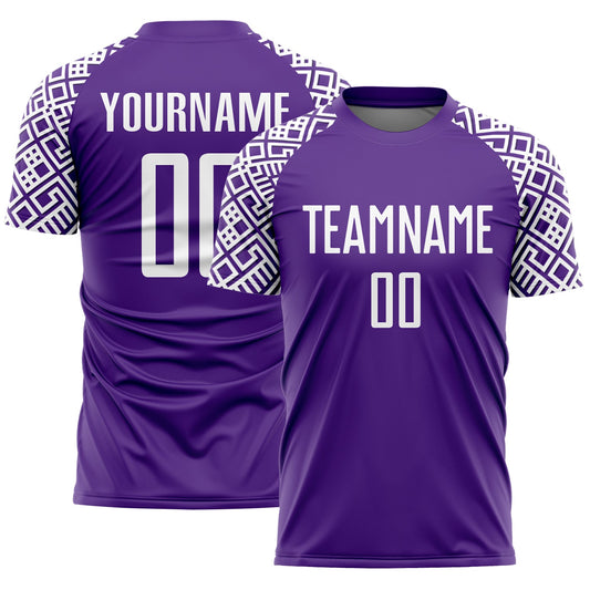 Custom Purple White Geometric Shape Sublimation Soccer Uniform Jersey - Sky-Custom