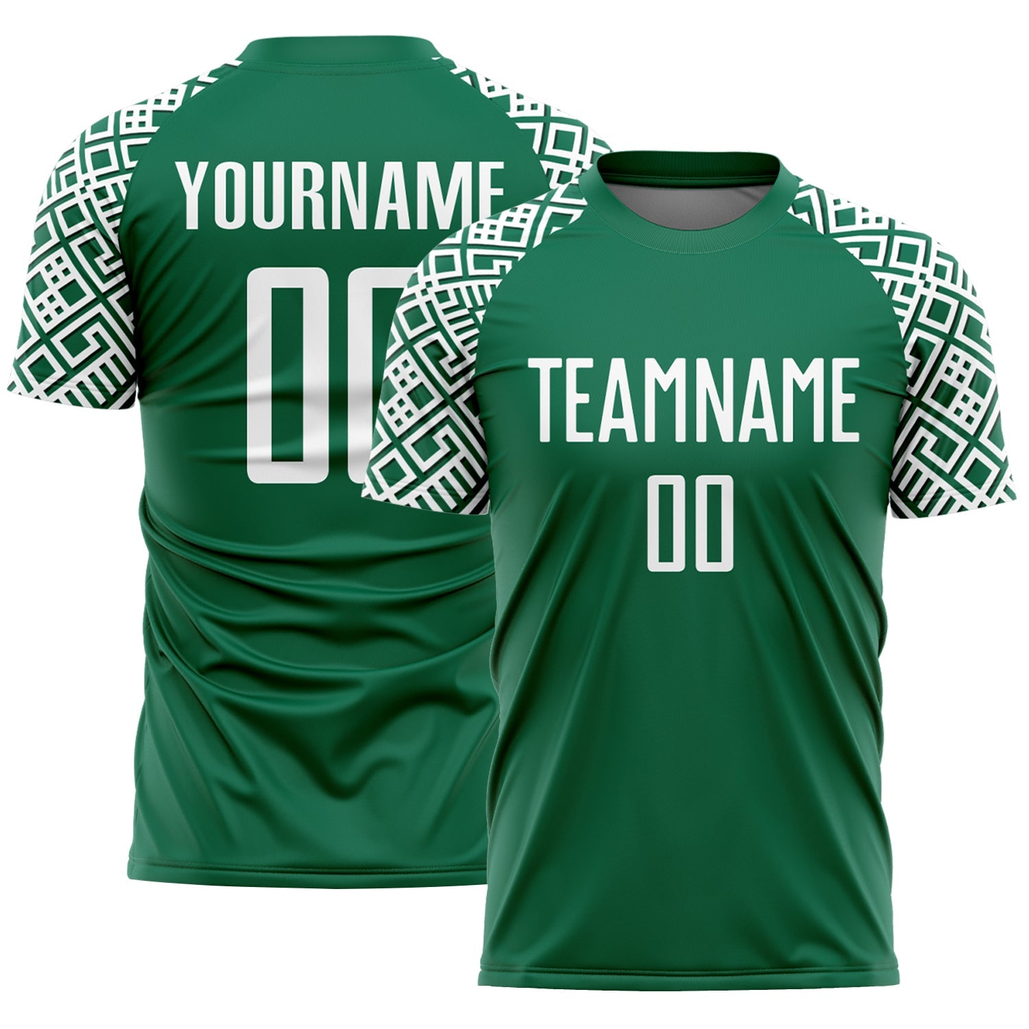 Custom Kelly Green White Geometric Shape Sublimation Soccer Uniform Jersey - Sky-Custom