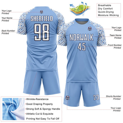 Custom Light Blue White-Navy Geometric Shape Sublimation Soccer Uniform Jersey - Sky-Custom