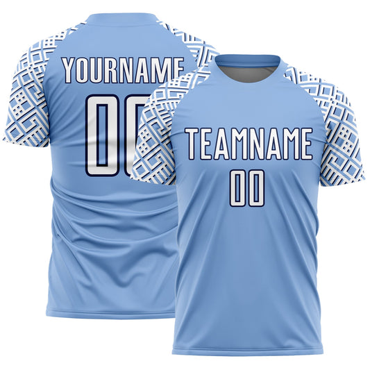 Custom Light Blue White-Navy Geometric Shape Sublimation Soccer Uniform Jersey - Sky-Custom