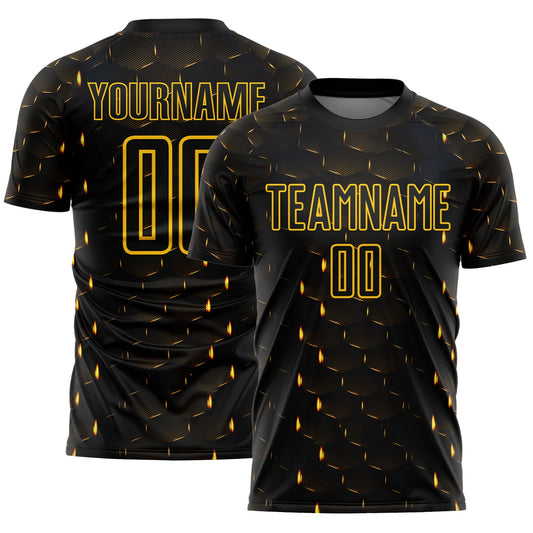 Custom Black Yellow Geometric Shape Sublimation Soccer Uniform Jersey - Sky-Custom
