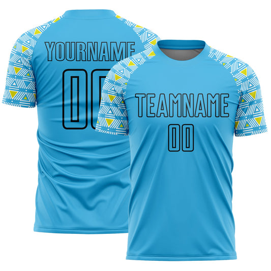 Custom Sky Blue Black Geometric Shape Sublimation Soccer Uniform Jersey - Sky-Custom
