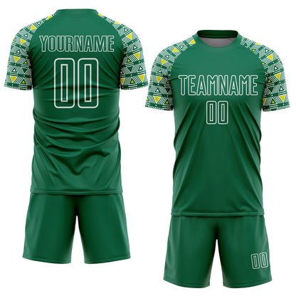 Custom Kelly Green White Geometric Shape Sublimation Soccer Uniform Jersey - Sky-Custom