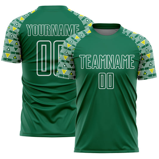 Custom Kelly Green White Geometric Shape Sublimation Soccer Uniform Jersey - Sky-Custom