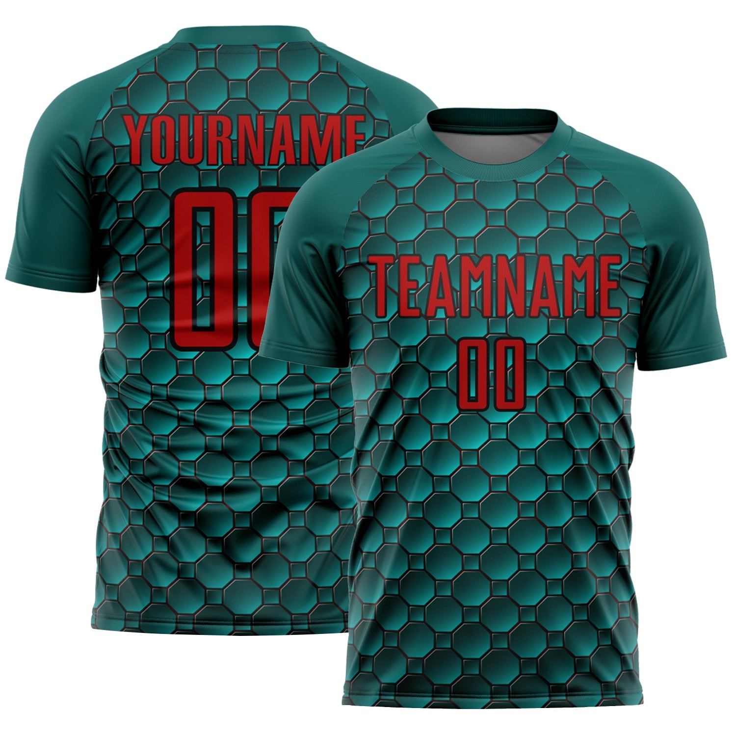 Custom Midnight Green Red-Black Geometric Shape Sublimation Soccer Uniform Jersey - Sky-Custom
