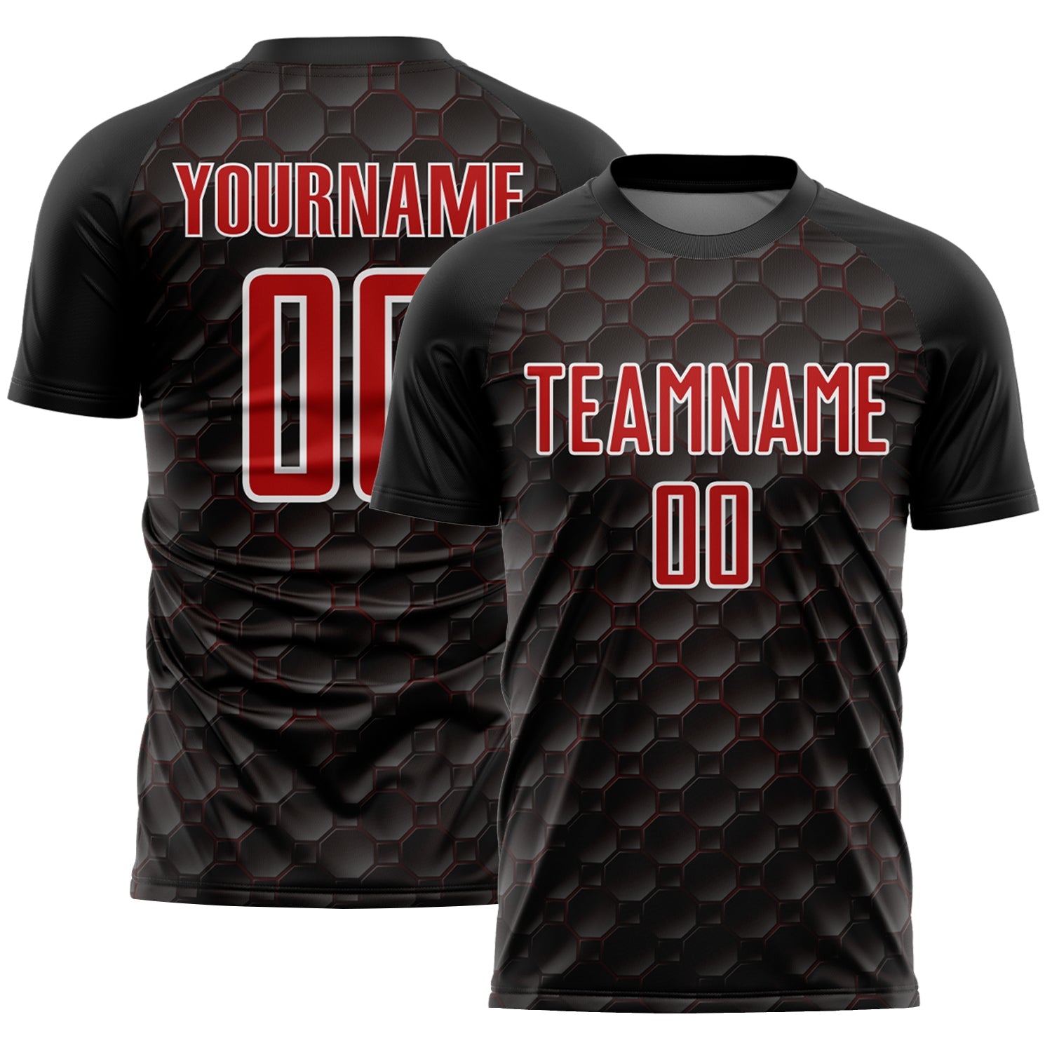 Custom Black Red-White Geometric Shape Sublimation Soccer Uniform Jersey - Sky-Custom