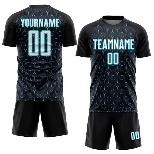 Custom Black White-Lakes Blue Geometric Shape Sublimation Soccer Uniform Jersey - Sky-Custom