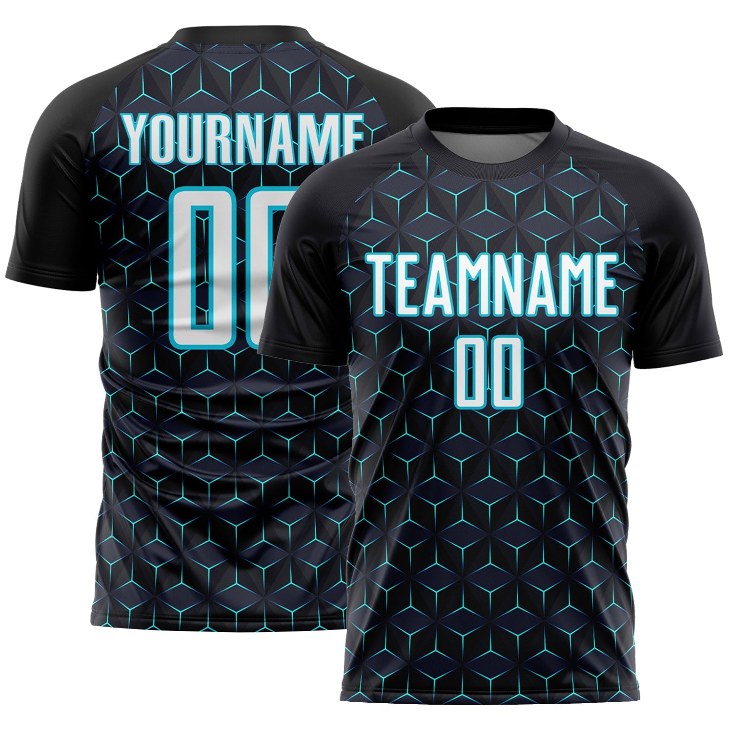 Custom Black White-Lakes Blue Geometric Shape Sublimation Soccer Uniform Jersey - Sky-Custom