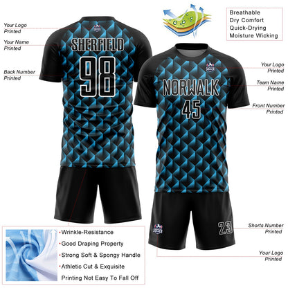 Custom Black Sky Blue-White Geometric Shape Sublimation Soccer Uniform Jersey - Sky-Custom