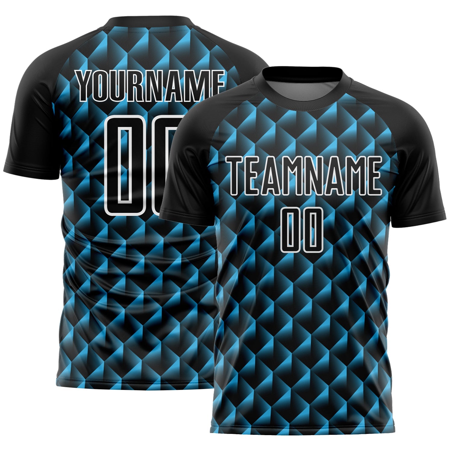 Custom Black Sky Blue-White Geometric Shape Sublimation Soccer Uniform Jersey - Sky-Custom