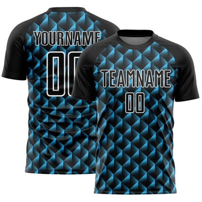 Custom Black Sky Blue-White Geometric Shape Sublimation Soccer Uniform Jersey - Sky-Custom