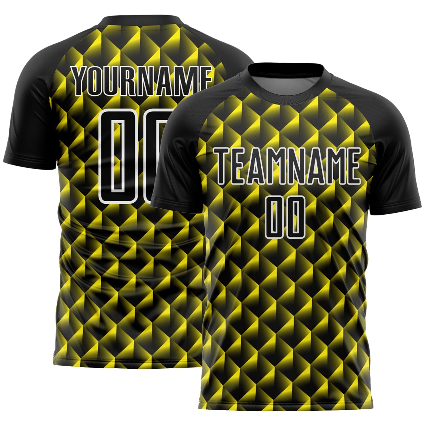 Custom Black Light Yellow-White Geometric Shape Sublimation Soccer Uniform Jersey - Sky-Custom