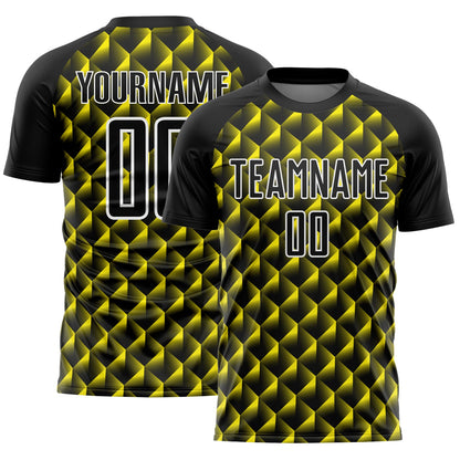 Custom Black Light Yellow-White Geometric Shape Sublimation Soccer Uniform Jersey - Sky-Custom