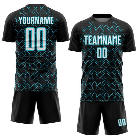 Custom Black White-Lakes Blue Geometric Shape Sublimation Soccer Uniform Jersey - Sky-Custom